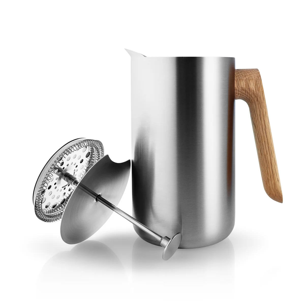 Pichet filtre-presse de cuisine nordique 1 l par Eva Solo en acier inoxydable / chêne