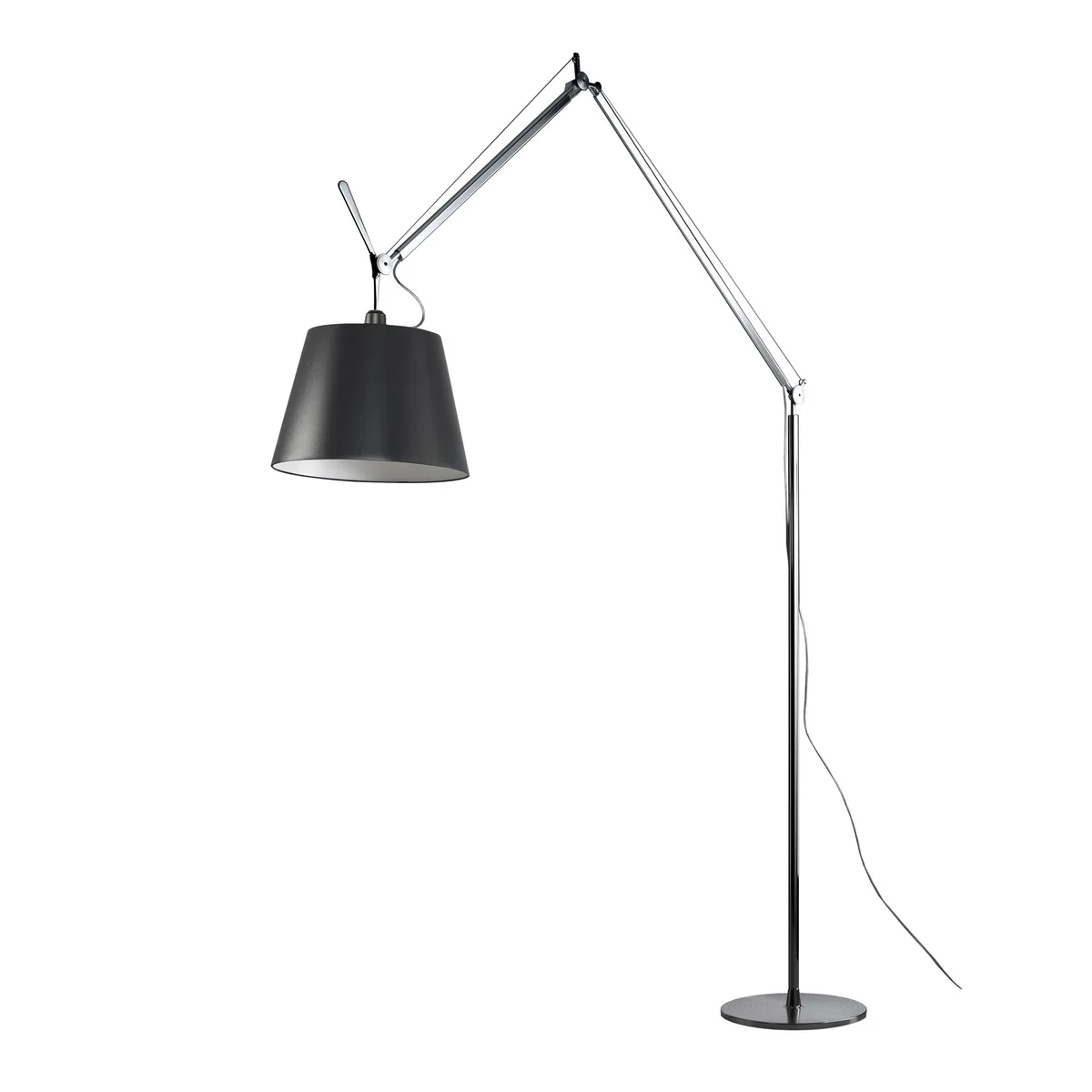 Artemide - Tolomeo Mega Lampadaire avec variateur, abat-jour en satin Ø 32 cm, alu-argent / noir