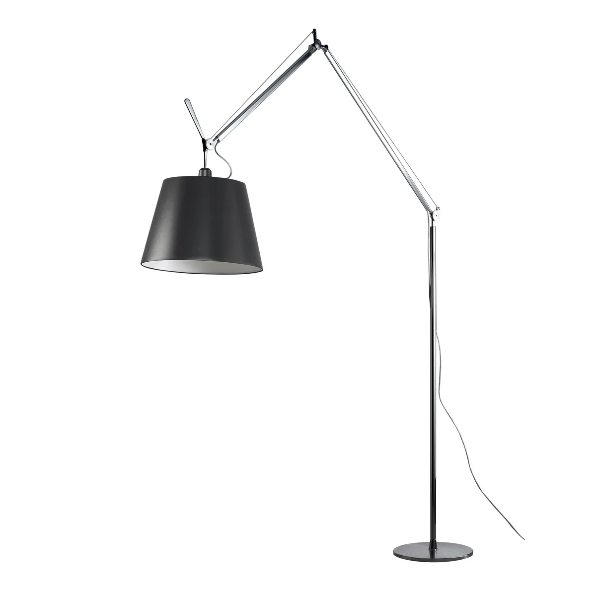 Artemide - Tolomeo Mega Lampadaire avec variateur, abat-jour en satin Ø 36 cm, alu-argent / noir