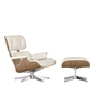 Vitra - Lounge Chair & Ottoman, poli, noyer blanc pigmenté, cuir Premium F snow (nouvelles dimensions)