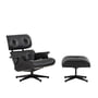 Vitra - Lounge Chair & Ottoman, noir, frêne noir, cuir Premium F nero (nouvelles dimensions) (Black Edition)