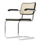 Thonet - S 64 V Chaise avec accoudoirs, chrome / hêtre teinté noir (TP 29) / cannage avec tissu de soutien en plastique