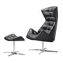 Thonet - Fauteuil Lounge 808, structure en acier inoxydable / noir (cuir nappa 500) + tabouret 808 gratuit