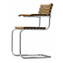 Thonet - S 40 f f fauteuil d'extérieur avec accoudoirs, structure ronde en tube d'acier inoxydable / assise et dossier iroko huilé