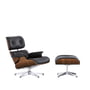 Vitra - Lounge Chair & Ottoman, poli, noyer noir pigemnté, cuir Premium F nero (classique)