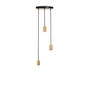 Tala - Brass Triple Lampe suspendue, noir / chêne / laiton
