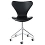 Fritz Hansen - Série 7 chaise de bureau entièrement rembourrée, chrome / cuir essentiel noir (roulettes freinées pour sols durs)