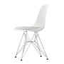 Vitra - Chaise d'appoint Eames en plastique DSR avec coussin d'assise, chromé / blanc (patins en feutre de base foncé)
