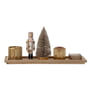Bloomingville - Sanga Plateau avec supports pour bougies à chauffe-plat 36 x 12 cm, brun (set de 6)