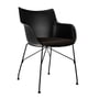 Kartell - Q/Wood Chaise à accoudoirs avec coussin d'assise noir / piétement noir / coque d'assise noire