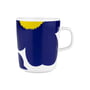 Marimekko - Oiva Iso Unikko Gobelet avec anse 250 ml, blanc / bleu foncé / jaune (60th Anniversary Collection)