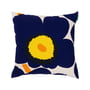 Marimekko - Unikko Taie d'oreiller, 50 x 50 cm, coton / bleu foncé / jaune / orange (60th Anniversary Collection)