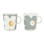 Marimekko - Unikko Gobelet avec anse, 250 ml, blanc / gris clair / or (set de 2) (60th Anniversary Collection)