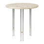 Gubi - IOI Side Table, Ø 50 cm, chrome / travertin rippled beige