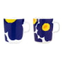 Marimekko - Oiva Iso Unikko & Unikko Gobelet avec anse, 250 ml, blanc / bleu foncé / jaune (set de 2) (60th Anniversary Collection)