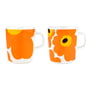 Marimekko - Oiva Iso Unikko & Unikko Gobelet avec anse, 250 ml, blanc / orange / jaune (set de 2) (60th Anniversary Collection)