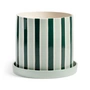 & klevering - Clash pot de fleurs avec soucoupe, stripe, Ø 23,5 x 21 cm, vert / blanc