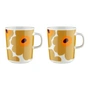Marimekko - Oiva Unikko Gobelet avec anse, 250 ml, blanc / caramel / orange chaud (lot de 2)