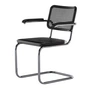 Thonet - JS. THONET a personal Interpretation by Jil Sander S 64 V Serious Chaise avec accoudoirs, Glossy Titan / hêtre high-gloss graphite black / cannage avec tissu de soutien en plastique