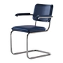 Thonet - JS. THONET a personal Interpretation by Jil Sander S 64 V Serious Fauteuil, Glossy Titan / hêtre high-gloss graphite blue / Cuir graphite blue