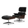Vitra - Lounge Chair & Ottoman, poli, noyer foncé, cuir Premium F, nero (nouvelles dimensions)