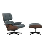 Vitra - Lounge Chair & Ottoman, noir / poli, noyer foncé, cuir Premium F, bleu fumé (nouvelles dimensions)