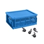 HAY - Colour Crate Panier M avec couvercle et roulettes, electric blue, recycled