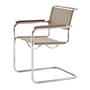 Thonet - S 34 V Chaise avec accoudoirs, chrome / gris jaune (tissu Gabriel Nobel) / accoudoirs en noyer huilé