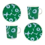 Marimekko - Oiva Unikko Set de petit déjeuner, blanc / vert / bleu clair (4 pièces)