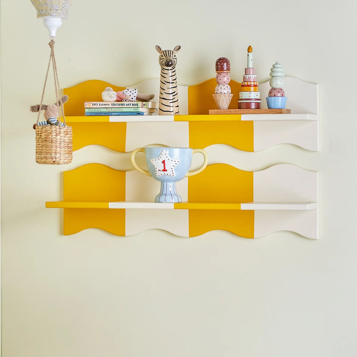 Bloomingville Mini - Bubbi Étagère murale, 80 cm, jaune / blanc
