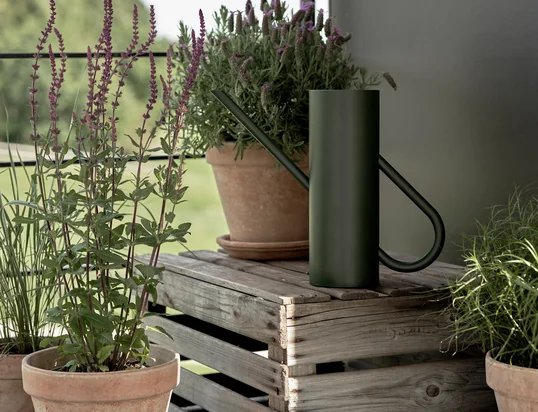 L'arrosoir Bloom 2 l en pin de Stelton se caractérise par une forme d'anse particulière qui s'harmonise de manière poétique avec le tube d'arrosage.
