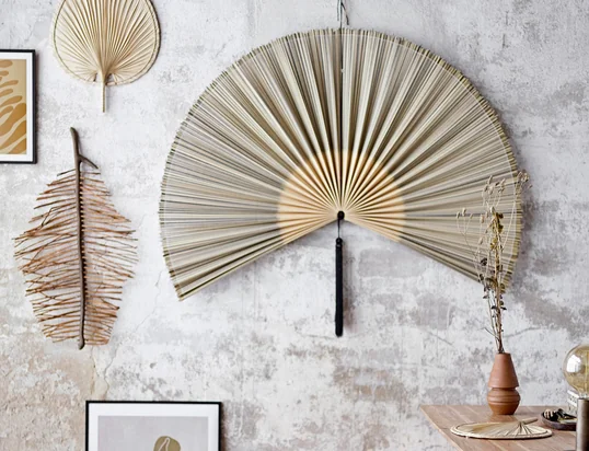 Bloomingville - Jaime décoration murale éventail, 145 x 72 cm, bambou / noir