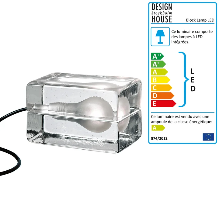 Design House Stockholm - Block Lamp LED en verre / noir