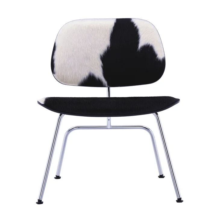Vitra Plywood Group LCM chaise en frêne noir, peau noir/blanc