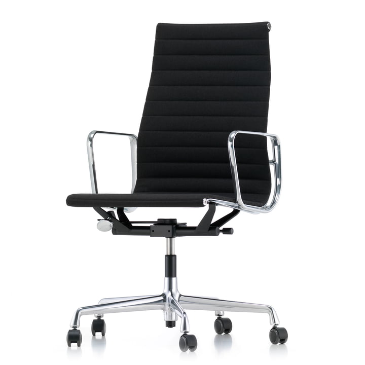 Alu-Chair EA 119 Chrome, pivotant, accoudoirs, Hopsak, noir de Vitra