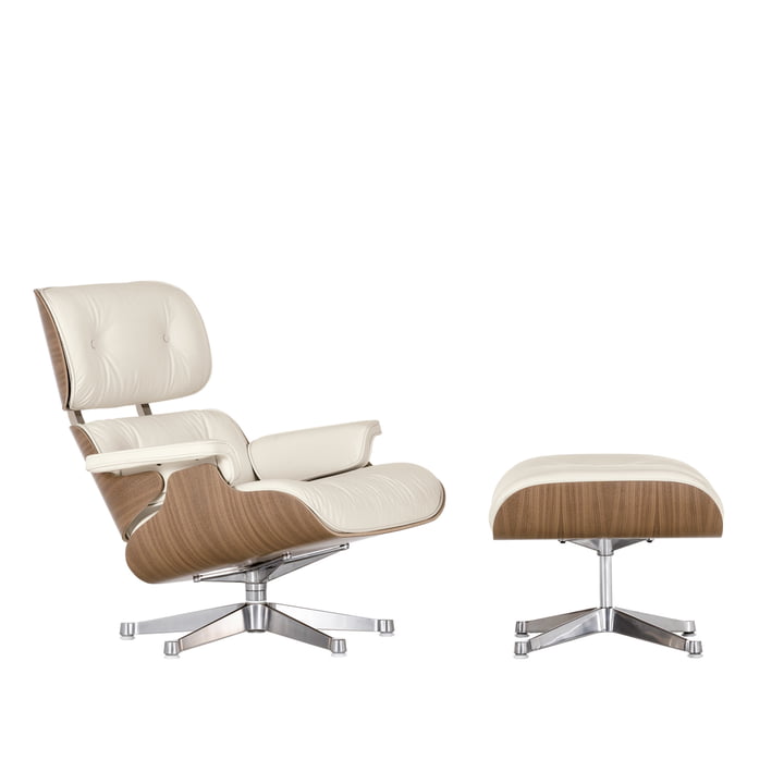Vitra Lounge Chair + Ottoman - noyer, blanc, poli