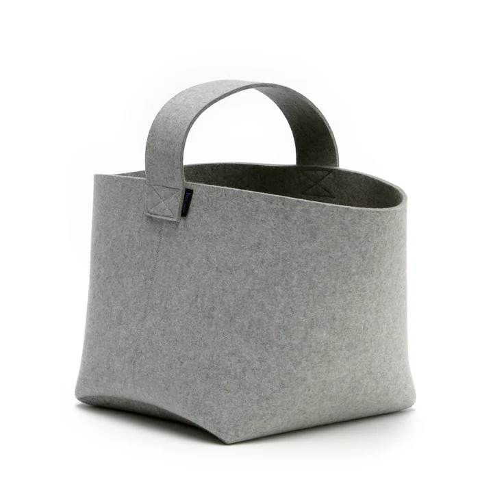 Panier à bûches Hey Sign avec poignée de transport - gris clair chiné