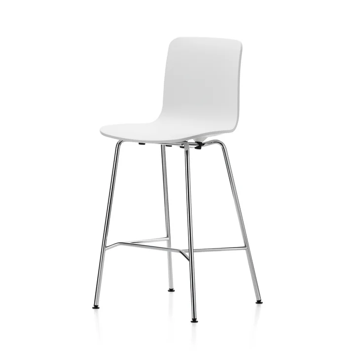 Hal Tabouret de bar, medium, blanc / chrome / patins en plastique noir de Vitra