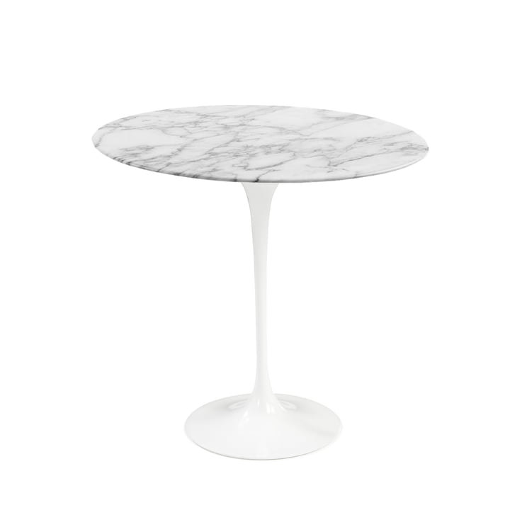 Knoll - Saarinen Tulip Table d'appoint ronde, marbre arabescato / blanc