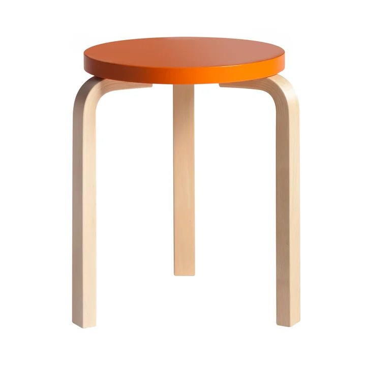 Artek - Tabouret 60 , laqué orange/ bouleau naturel