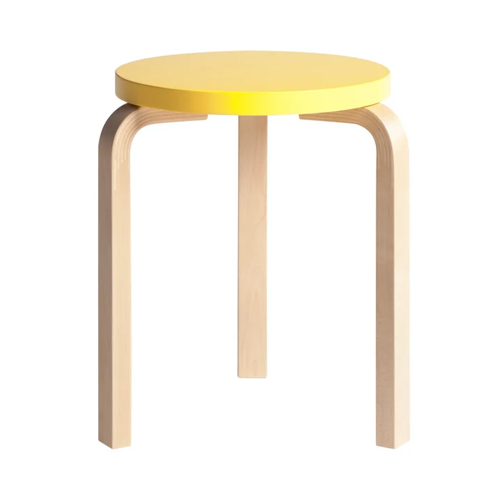Artek - Tabouret 60 , laqué jaune/ bouleau naturel