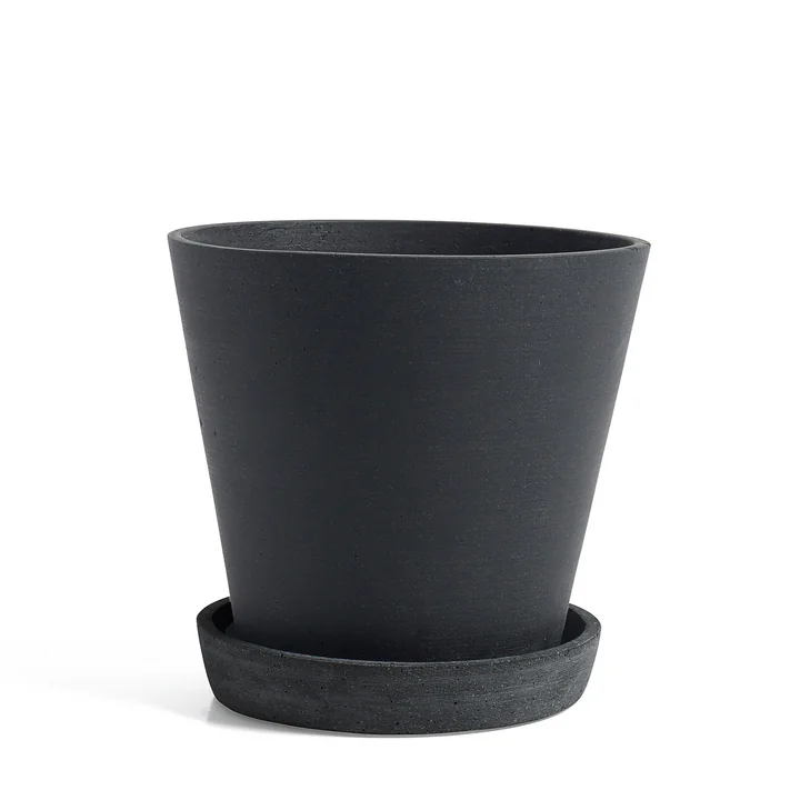 HAY - Pot de fleur avec soucoupe, L, noir
