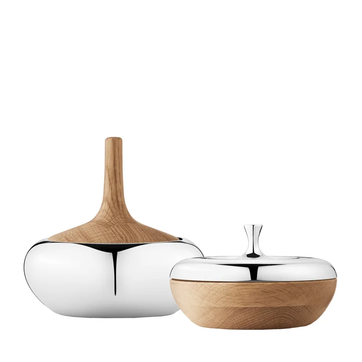 Bonbonnières HK en acier inoxydable et bois de chêne par Georg Jensen