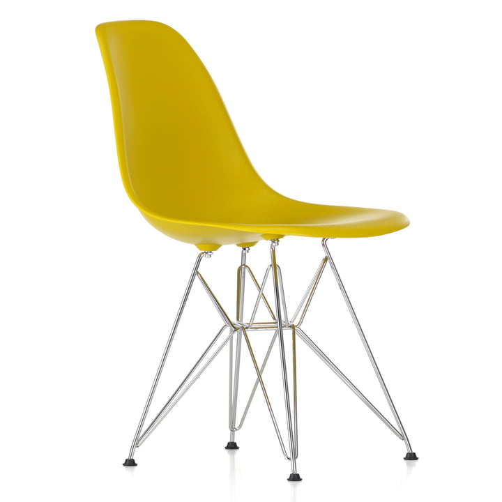 Vitra - Eames Plastic Side Chair DSR, chromé / moutarde, patins en feutre noir