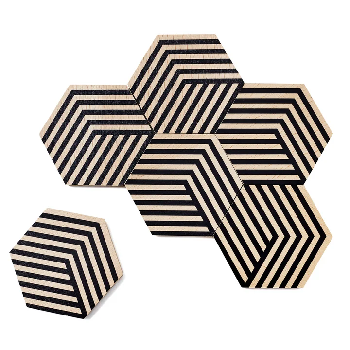 Ensemble de 6 Table Tiles Optic Sous-verre de Areaware en noir
