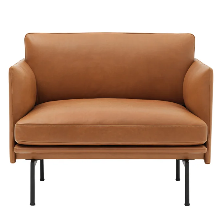 Muuto - Fauteuil Outline, cuir soyeux Cognac / noir signalisation (RAL 9017)