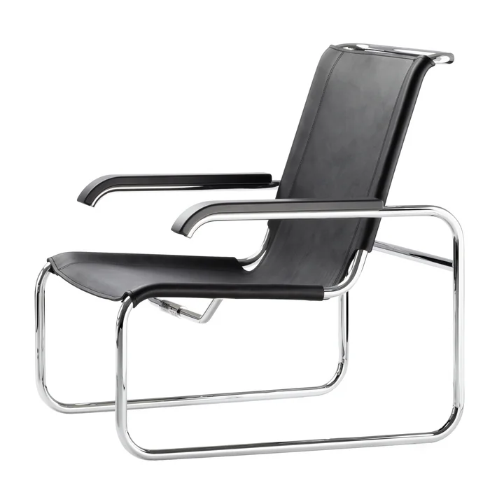 Chaise S 35 L de Thonet en chromé / cuir de selle noir