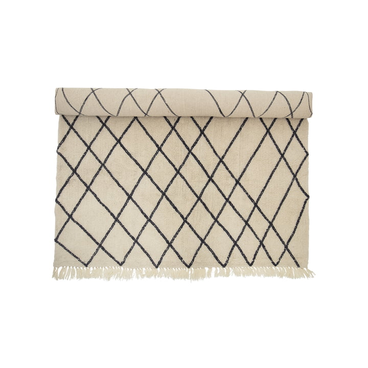 Tapis en laine 300 x 200 cm à motif de losanges de Bloomingville couleur beige / noire