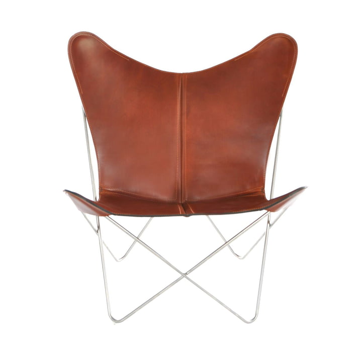 Ox Denmarq - Chair Trifolium, acier inoxydable / cuir cognac