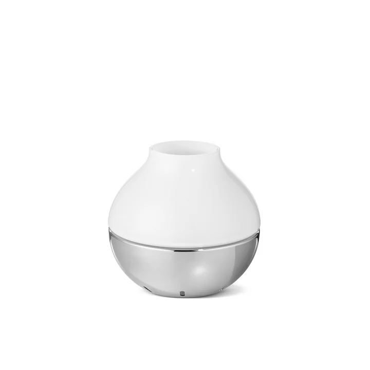 Photophore Hurricane small par Georg Jensen en acier inoxydable et en verre en blanc